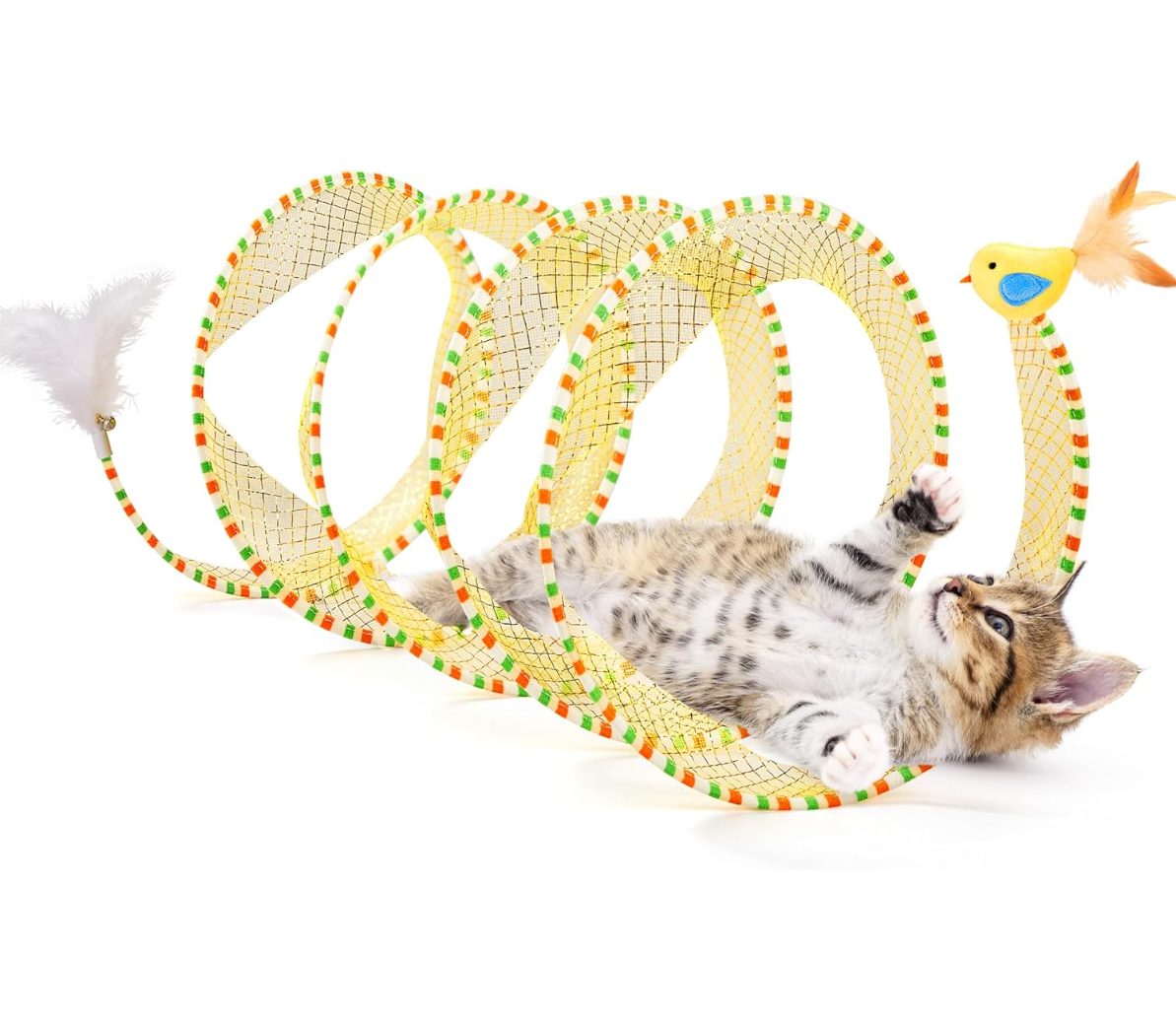 Potaroma Spiral Tunnel Cat Toy, Self Play Collapsible Spring Kitten Tunnel