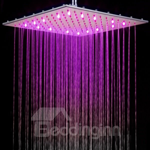 Luxury 16 Inches New Arrival LED Rainfall Shower Head Faucet Changing Colors by Temperature