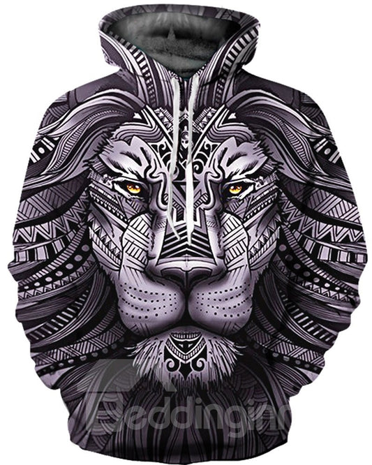 Lion Totem Realistic Unisex Pullover Workout 3D Painted Hoodie