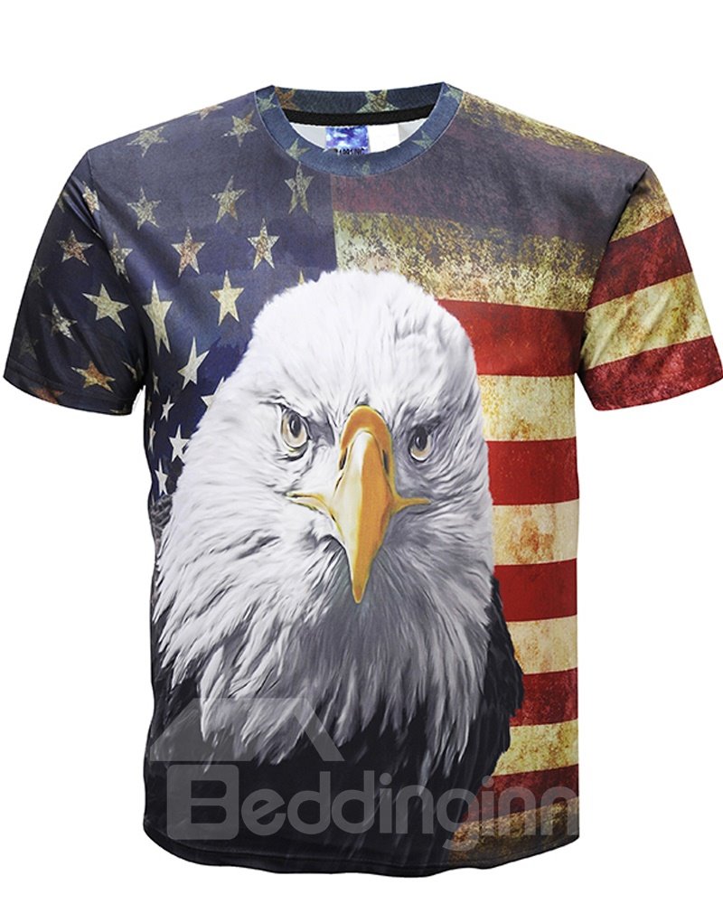 American Style Round Neck Men 3D Eagle Graphic Print Short Sleeve Tee T-Shirt