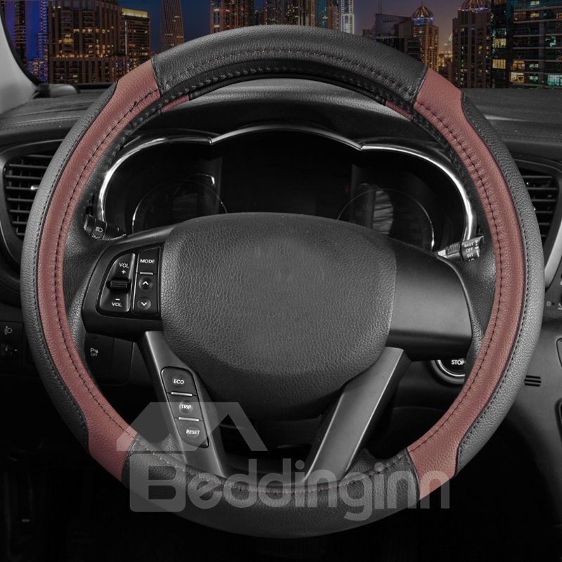 Classic Black Coffee Contrast Colors Matching Pattern Smooth Wearable Medium Steering Wheel Cover Suitable for Most Round Steering Wheels