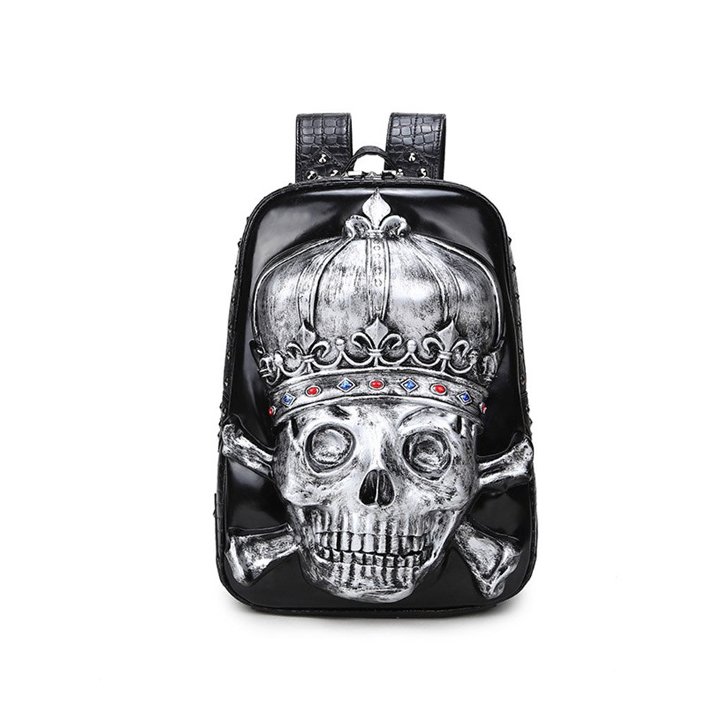 3D SKULL Nietenperle bemalter Rucksack Wasserdichte PU-Lederhandtasche für Männer und Frauen