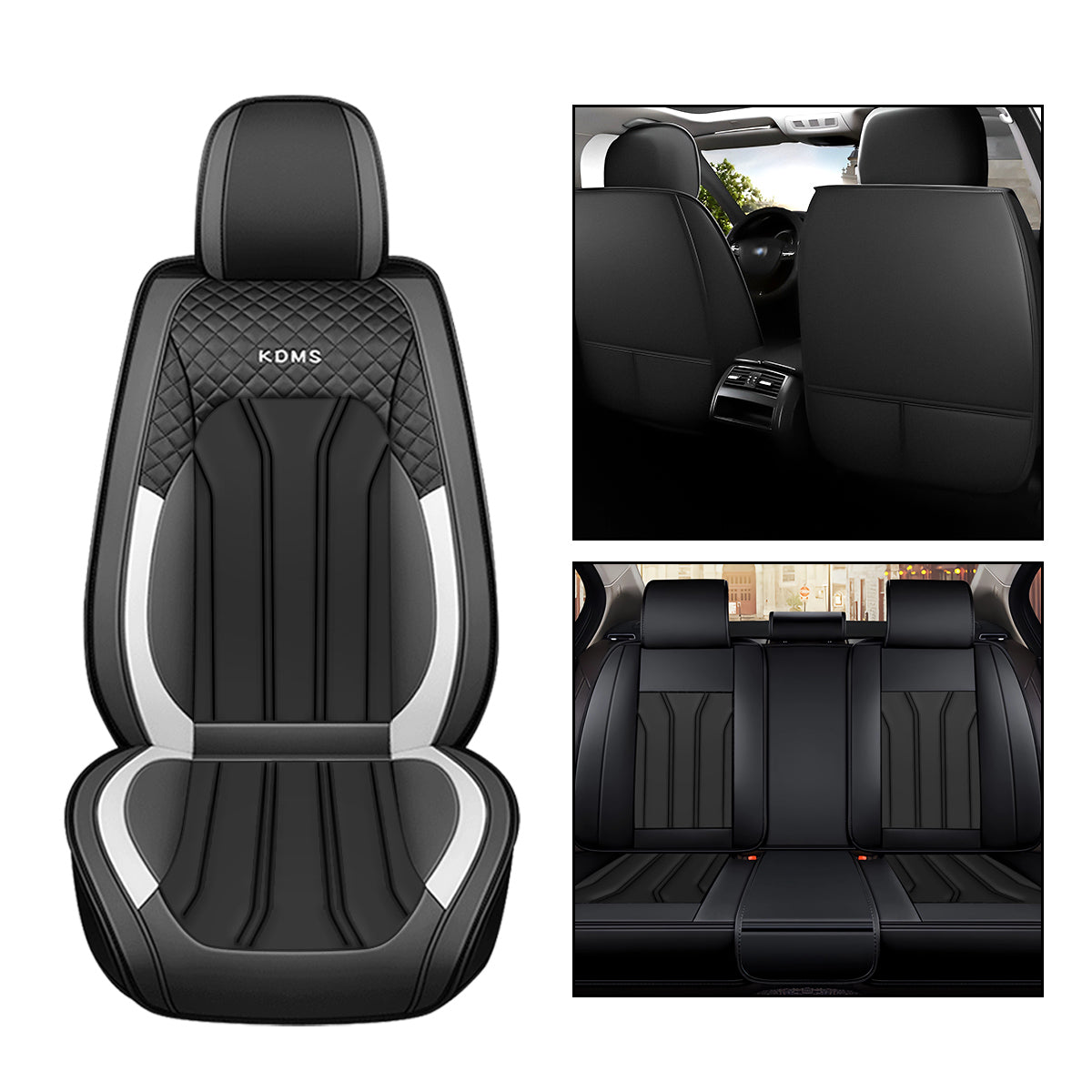 Faux Leather Geometric Pattern Car Seat Cover Full Set for 5-Seat Sedan SUV Universal Fit Auto Cushion Cover