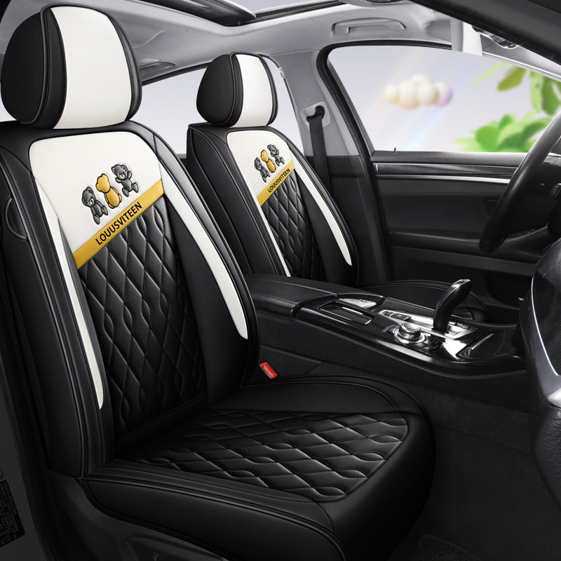 Universal Fit Synthetic Leather Car Seat Covers Full Set for 5-Seater Sedan SUV Diamond Pattern