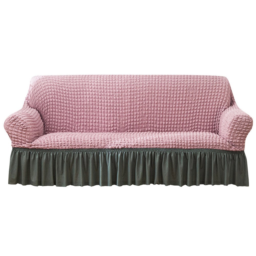 Funda de sofá a rayas de 1/2/3/4 plazas con falda, funda de sofá de fácil instalación, protector de muebles duradero universal de alta elasticidad 
