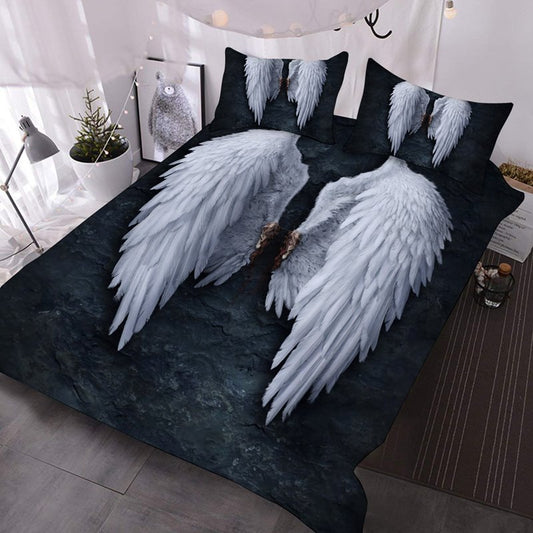 3D Angel Wings Juego de edredón de 3 piezas/juego de cama 1 edredón 3D 2 fundas de almohada de microfibra resistente a las arrugas y a la decoloración 
