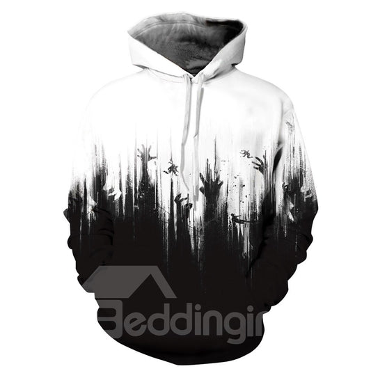 Cool Long Sleeve White and Black Hands Pattern 3D Painted Hoodie