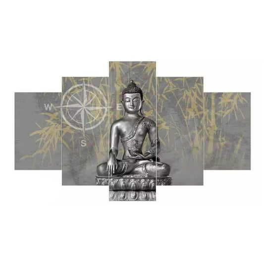 Silver Buddha Pattern Hanging 5-Piece Canvas Eco-friendly and Waterproof Non-framed Prints
