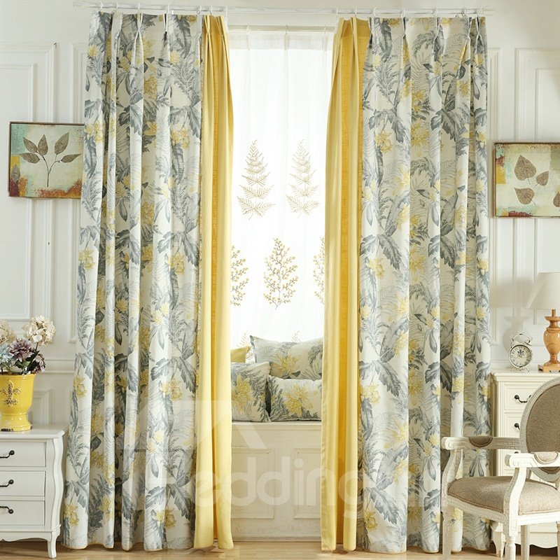 Light Color Floral on Linen Natural Style Curtain for Bedroom