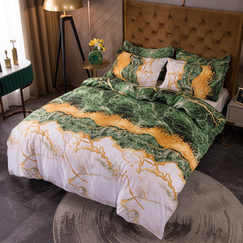 Gilt Marble Pattern 3-Piece Bedding Set/Duvet Cover Set with 2 Pillowcases Polyester
