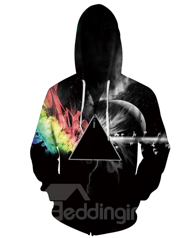 Sudadera con capucha pintada en 3D con estampado de bloques de color triangular y manga larga