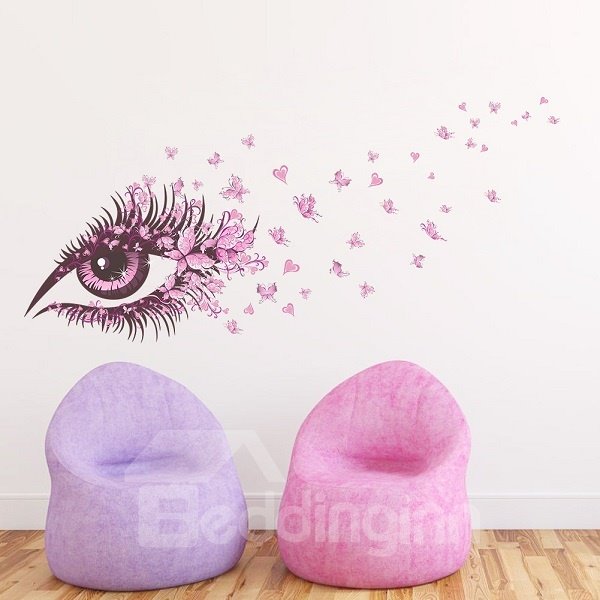 Pink Fairy Eye and Butterflies Print Kids Room Wall Decals