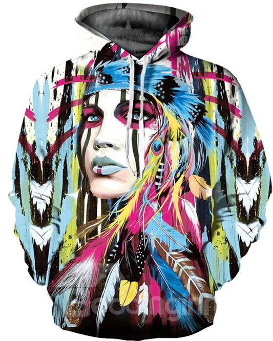 Sudadera con capucha pintada en 3D de hermosa tribu de manga larga colorida