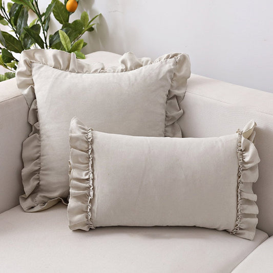 Frilled French Throw Pillow Suede Sofa Bed Head Pillow 1 Square Cushion