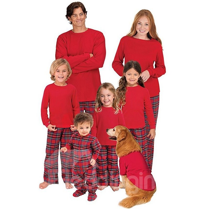 Conjunto de pijama familiar a cuadros clásico rojo puro navideño Plus