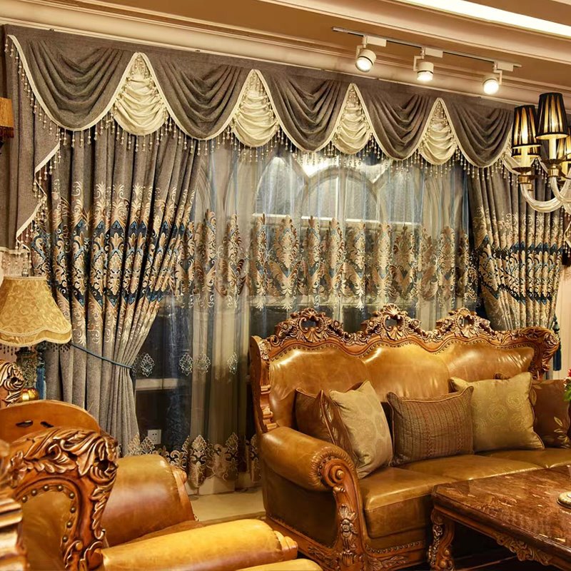Cortina transparente personalizada de lujo clásica con ojales en la parte superior para sala de estar y dormitorio 