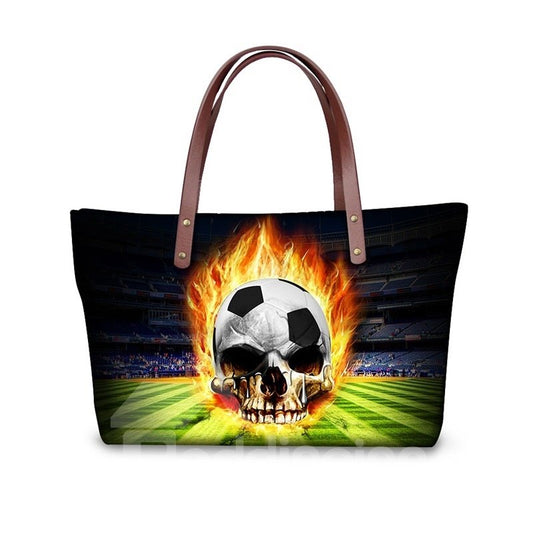 Football Field Skeleton Fire Waterproof Sturdy 3D Printed for Women Girls Shoulder HandBags
