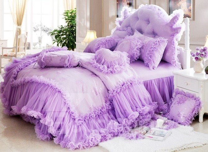 4-teilige Bettwäsche-Sets/Bettbezug aus reiner Baumwolle mit Aschenputtel-Spitze