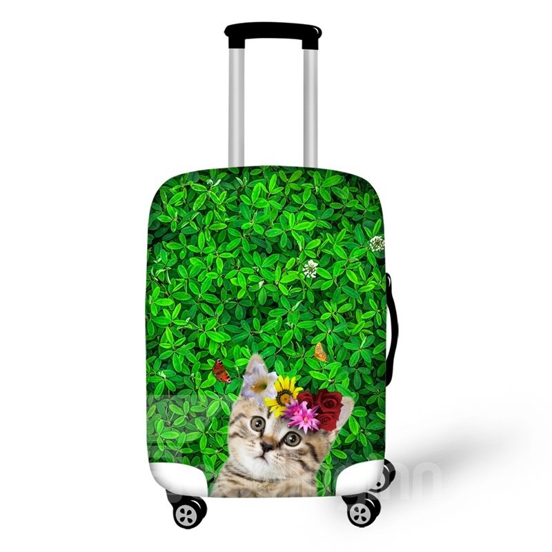 Cubierta floral del equipaje del viaje del spandex 3D de los animales lindos del gato de la hierba 20/22/24/26/28 pulgadas