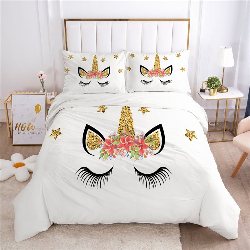Cartoon Unicorn 3-Piece Bedding Set Soft Skin-friendly Polyester Gift for Girls Bedroom