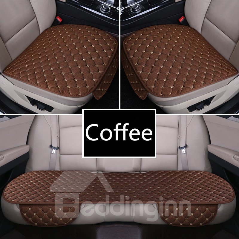 Estera de asiento de coche de 3 piezas de material de lino con patrón de cuadros de estilo moderno 