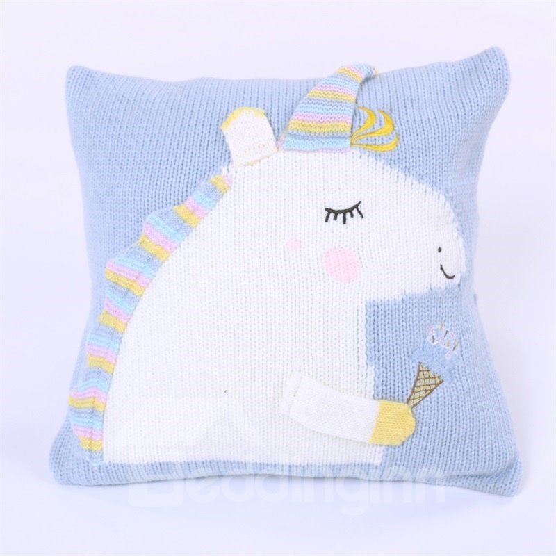 13.8*13.8in 4 Color Knit Acrylic Fibers Funny Kids Unicorn Soft Throw Pillow