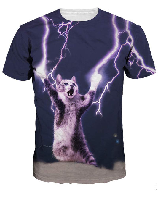 Thunder Pray Cat Personality Style Comfortable Round Neck 3D Painted T-Shirt