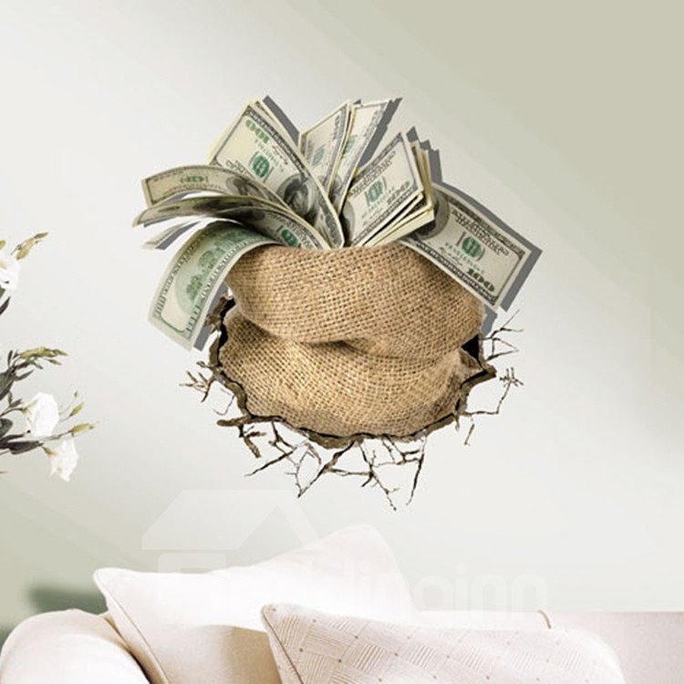 Wunderschöner kreativer 3D-Wandaufkleber „Geld im Sack“.