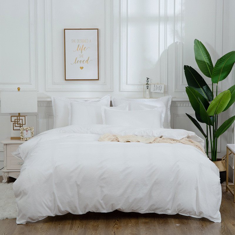 Juego de cama de poliéster de 3 piezas con rayas modernas de color liso, 1 funda nórdica y 2 fundas de almohada 