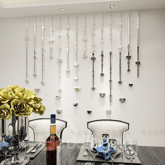 Etiqueta engomada de la pared de la superficie del espejo 3D del acrílico del modelo del corazón y de estrella del amor 