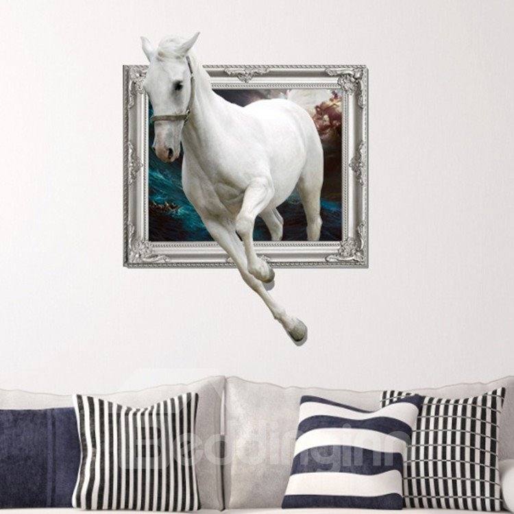 Amazing Creative 3D White Running Horse Wall Sticker