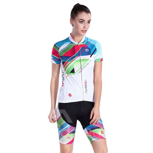 3D-gepolsterte Hose, kurzärmeliges Rainbow Line Damen-Radtrikot