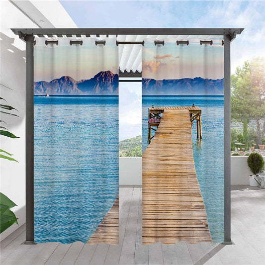 Cortinas modernas 3D para exteriores, paisaje junto al lago, cabaña de montaña, cortina superior con ojal, impermeable, a prueba de sol, aislante térmico, 2 paneles
