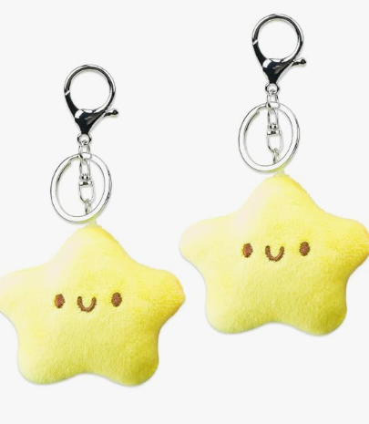ZORZA 2Pcs Cute Star Keychain with Squeaky Sound for Backpacks Purses Charm