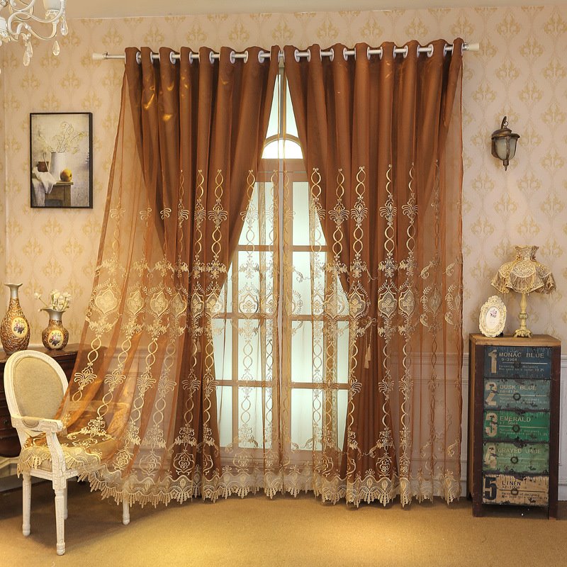 Europäische Leinen-Fenstervorhänge, doppelte Stickerei-Vorhang-Sets, transparente und gefütterte Verdunkelungsvorhänge für Wohnzimmer, Schlafzimmer, Dekoration 