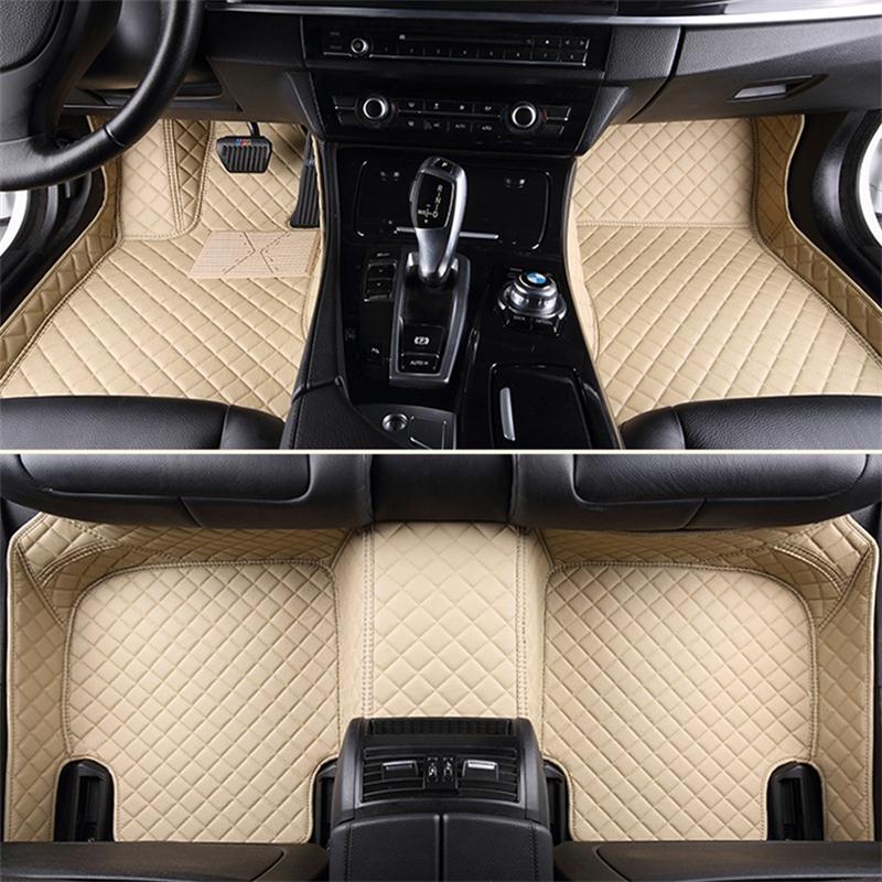 Luxury Series Plaid Trims Design Leather Carpet Custom Fit Car Floor Mats Liners