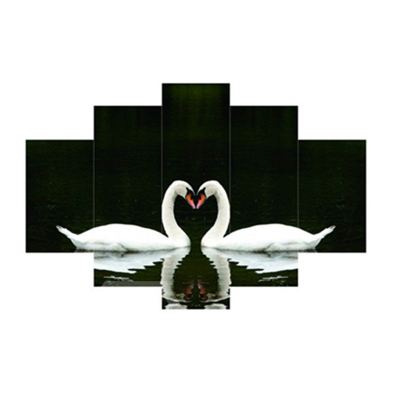 Cisnes blancos que cuelgan lienzo de 5 piezas, impresiones negras sin marco, ecológicas e impermeables