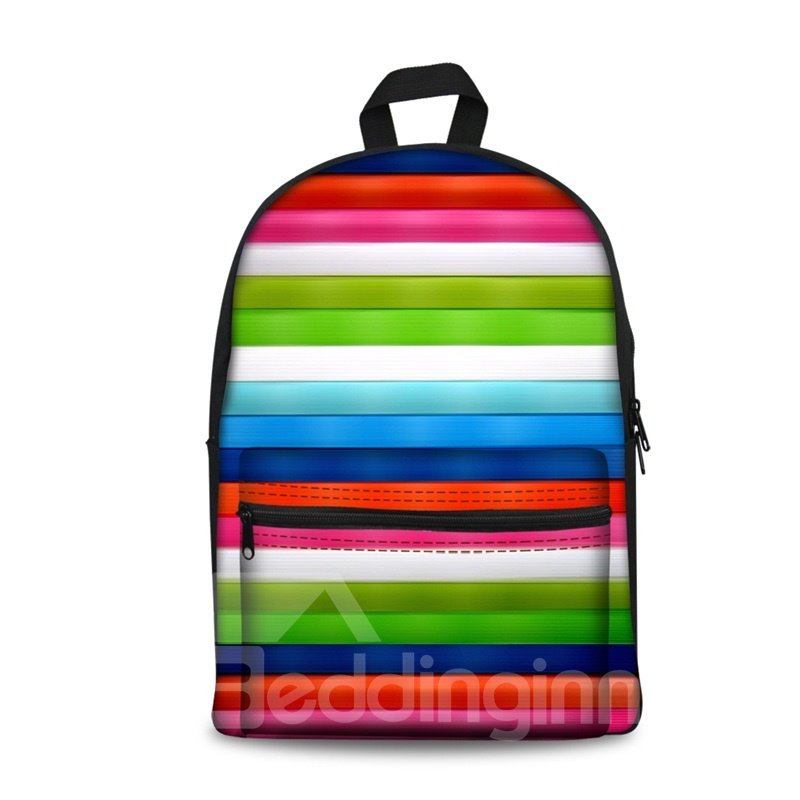 Colorful Stripes Pattern Washable Lightweight 3D Printed Backpack