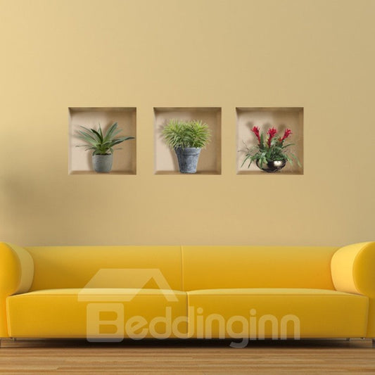 Amüsante schöne Blumenvasen-Muster, 3-teiliges Muster, 3D-Wandaufkleber
