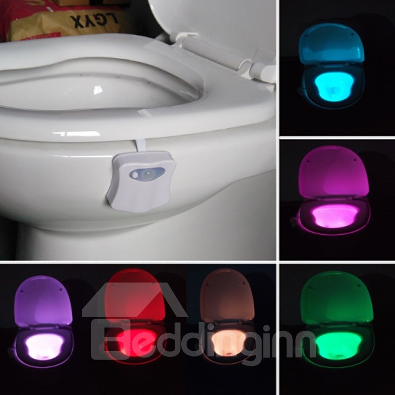 Modern Creative Plastic 8 Colors Changing Battery Motion Activated Toilet Nightlight