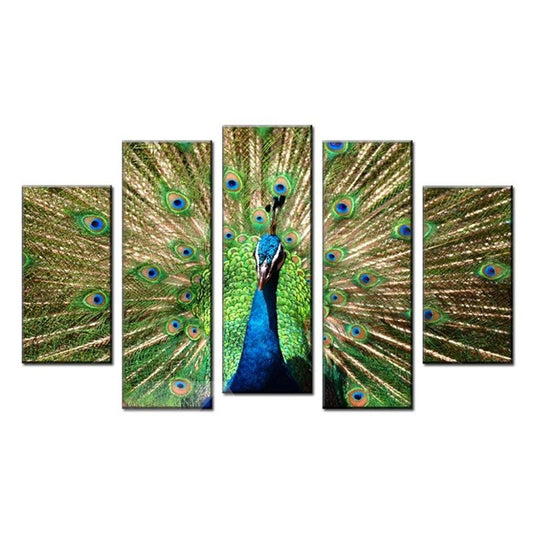 Green Peacock Hanging 5-Piece Canvas Non-framed Wall Prints