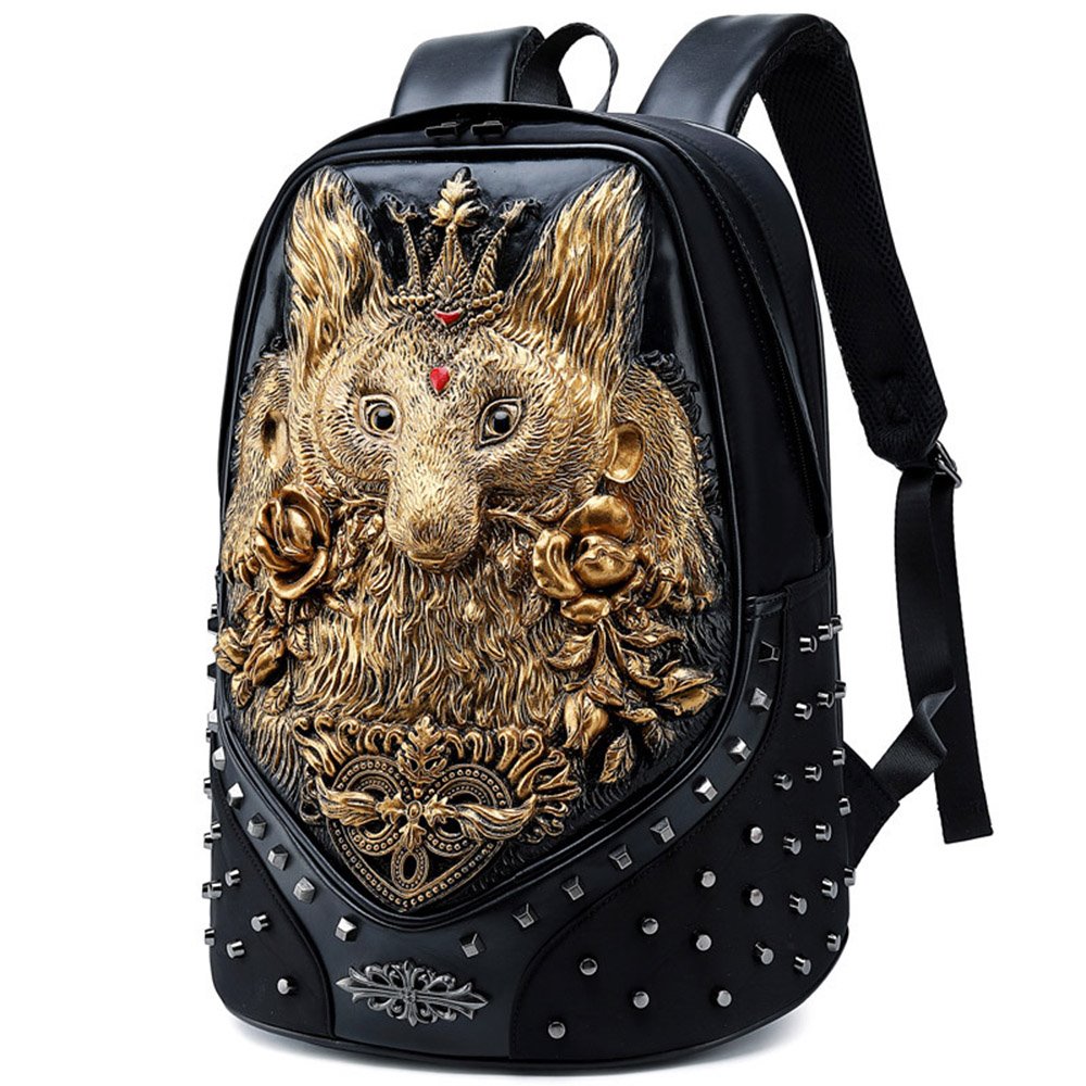 3D Fox Animal Rivet Painted Bags Women Handbag Backpacks Waterproof PU Material