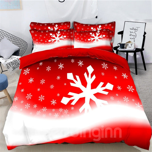 3D-4-teilige Weihnachtsbettwäsche-Sets mit Schneeflocken-Aufdruck, Bettbezüge, farbecht, verschleißfest, langlebig, hautfreundlich, ganzjährig, ultraweiche Mikrofaser, lichtecht