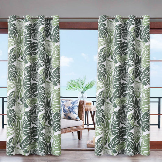 Cortinas modernas para exteriores, cortina de cabaña con ojales en la parte superior de hoja de plátano verde, impermeable, a prueba de sol, aislante térmico, 1 panel 