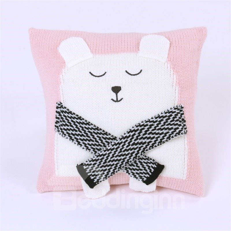 3 Color 13.8*13.8in Lovely Bear Knit Acrylic Fibers Kids Soft Throw Pillow