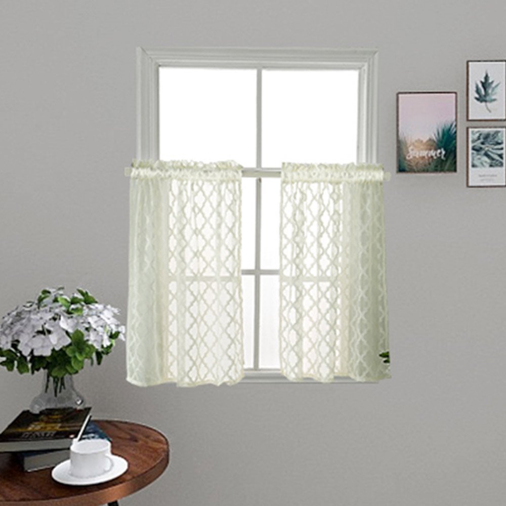 Modern Lace Geometric Window Valance 1 Pc Sheer Voile Short Curtain for Kitchens Bathrooms Basements & More