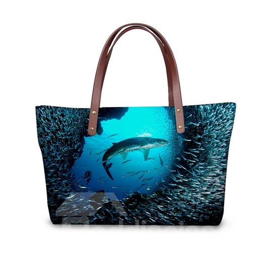 Großer Hai mit kleinen Fischen, wasserdicht, 3D-gedruckt, für Damen und Mädchen, Schultertaschen