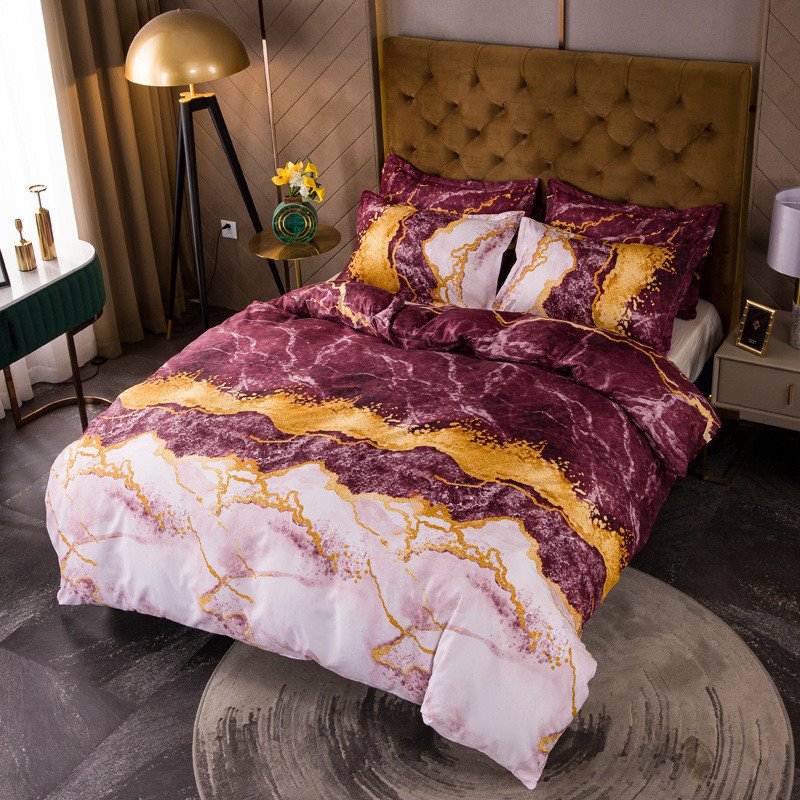 Gilt Marble Pattern 3-Piece Bedding Set/Duvet Cover Set with 2 Pillowcases Polyester