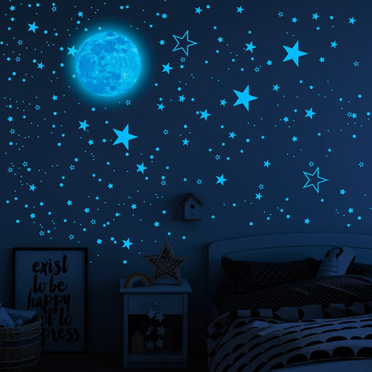 1049 Uds. Pegatinas de pared de Luna y estrellas luminosas que brillan en la oscuridad, calcomanía de techo para niños espaciales, decoración de dormitorio 