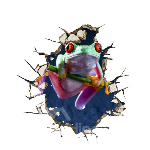 Kreativer Laubfrosch durch die Wand, abnehmbarer 3D-Wandaufkleber